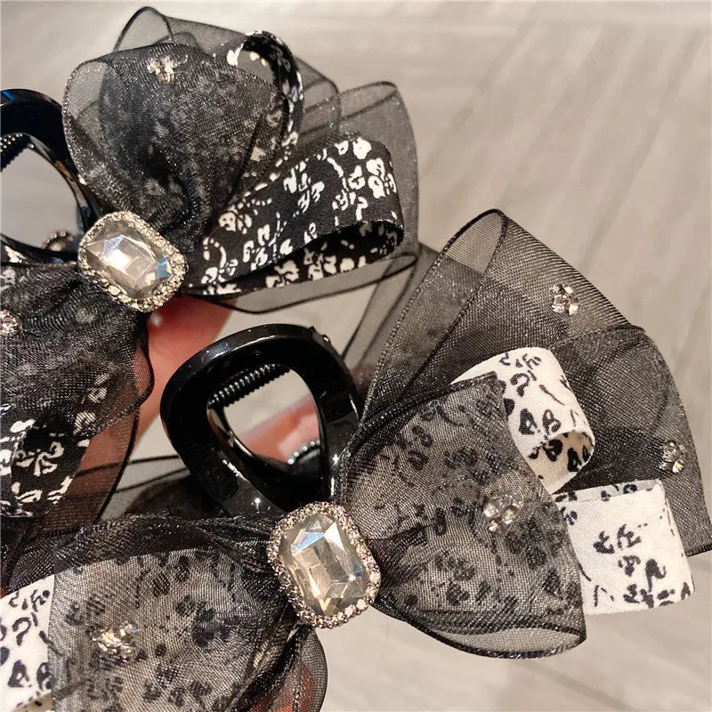 New Spring Summer Floral Silk Butterfly Knot Shark Clip Country Fresh Hair Clip Top Headwear Women's Fashion Accessories