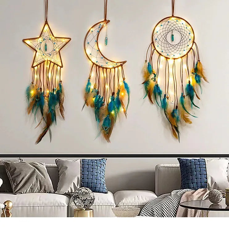 retro romantic pastoral star moon feather pendant artificial decorations