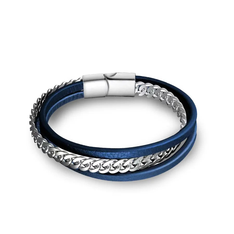 Ethnic Style Color Block Pu Leather Titanium Steel Men's Bangle Men Cord & Leather Bracelets