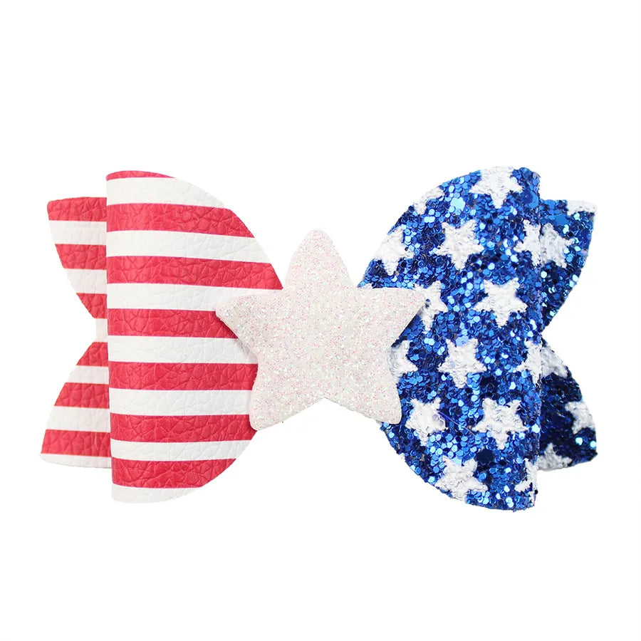 New July 4 US National Day Shining Stars Bow Pair Clip Independence Day Patriotic Girl Hair Accessories
