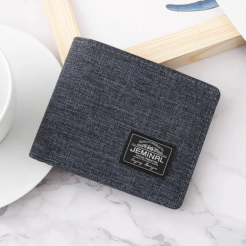 Men's Letter Canvas Grey Blue Black Flip Cover Wallets