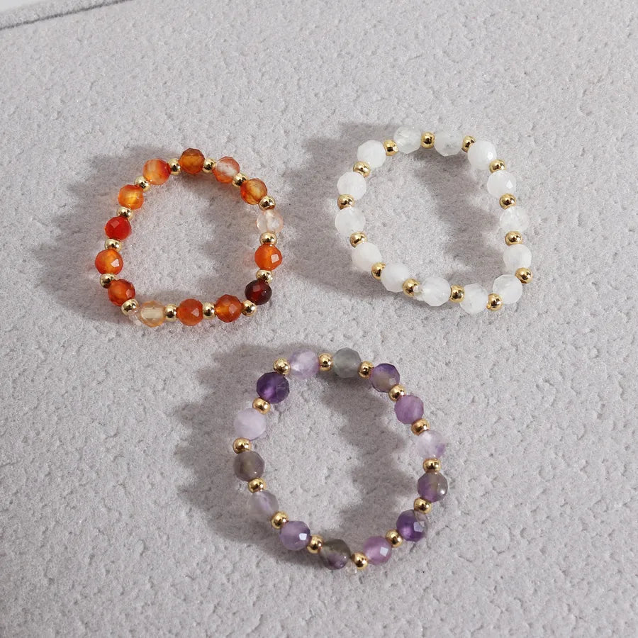 original design geometric alloy natural stone beaded rings