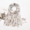 women's sweet flower cotton and linen tassel silk scarves