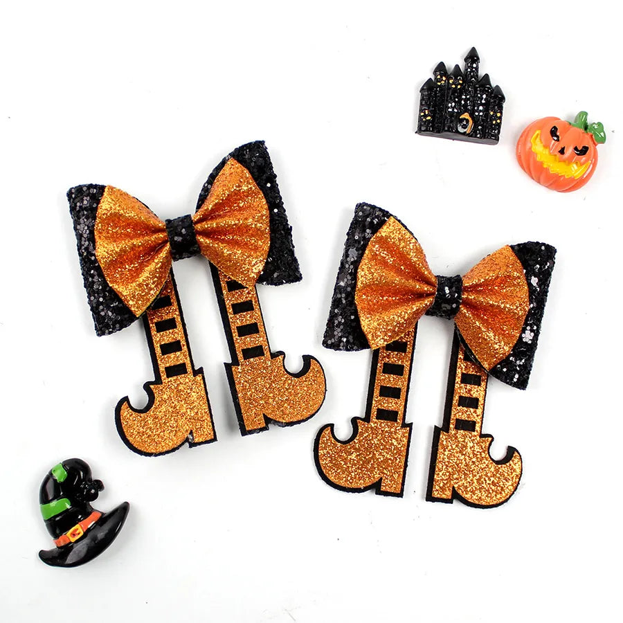 Creative Halloween Glitter Boots Butterfly Knot Hair Clip Children's Funny Hair Accessories Sparkling Boot Pattern Fabric Hair Decorations