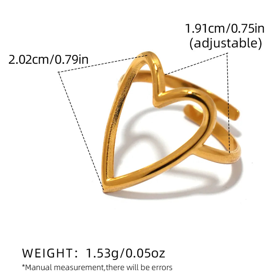 Wholesale Jewelry IG Style Bridal Simple Style Heart Shape 304 Stainless Steel 18K Gold Plated Hollow Out Open Rings