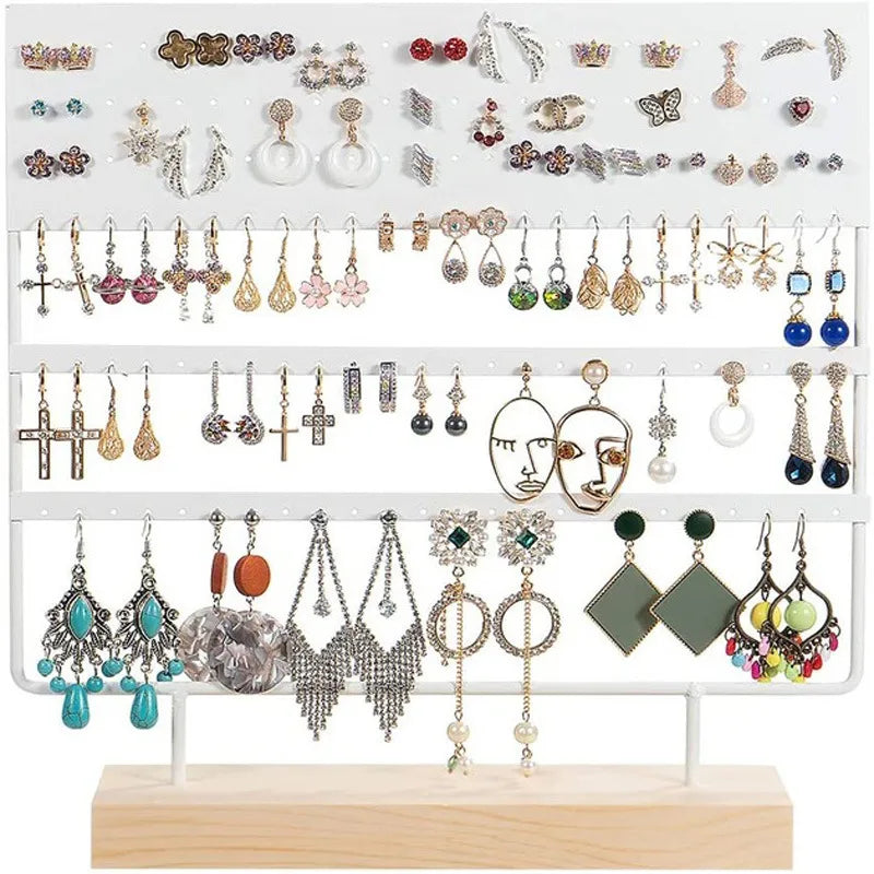 Simple Style Rectangle solid wood Metal Jewelry Display Jewelry Rack