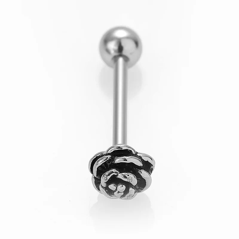 1 Piece Tongue Rings Gothic Hip-Hop Rock Rose Spider Fish Bone 316L Stainless Steel  Polishing Crystal Tongue Rings