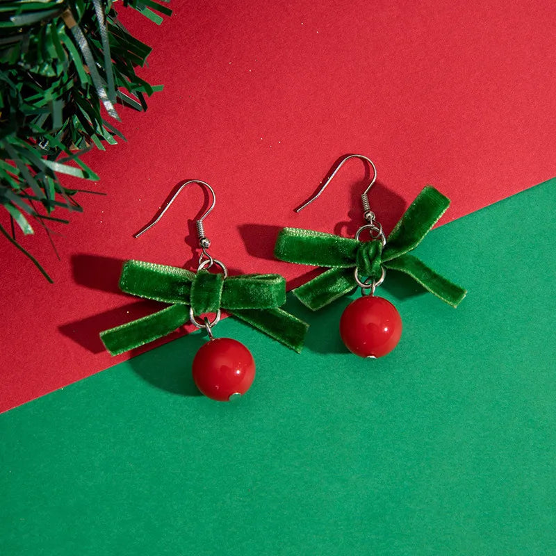 Cute Butterfly Knot Christmas Series Earrings Women's Fashion Alloy Jewelry Christmas Style Elegant Dangle Studs