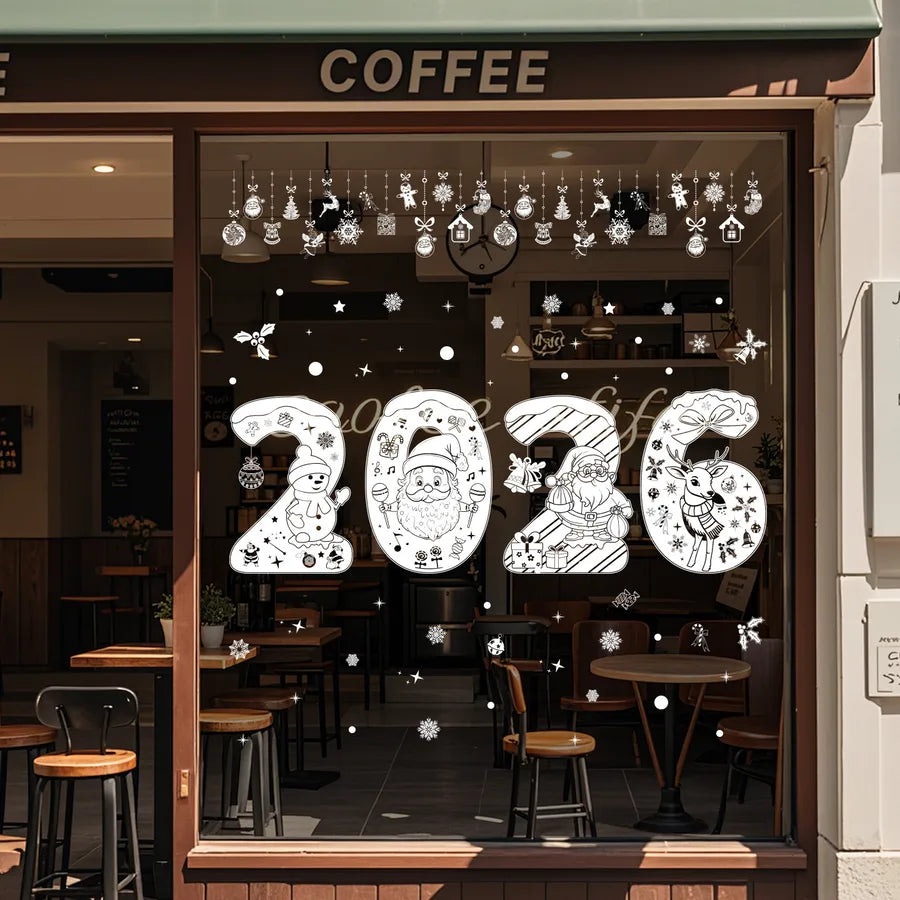 2026 Christmas Decorative Static Cling Deer Snowflake White Christmas Party Window Stickers Customizable Festive PVC Decals