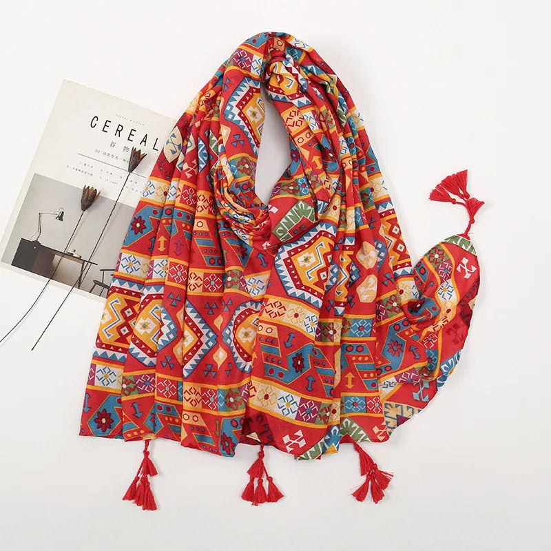Women's Sweet Color Block Polyester Printing Scarf