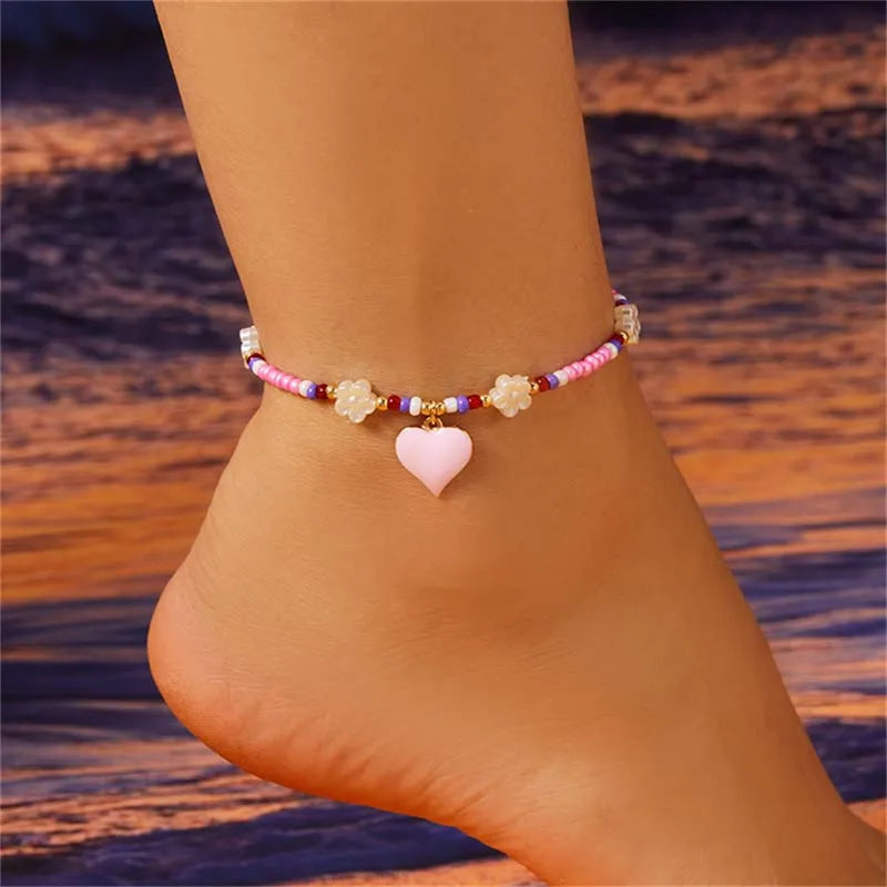 Wholesale Jewelry Simple Style Classic Style Heart Shape Seed Bead Anklet