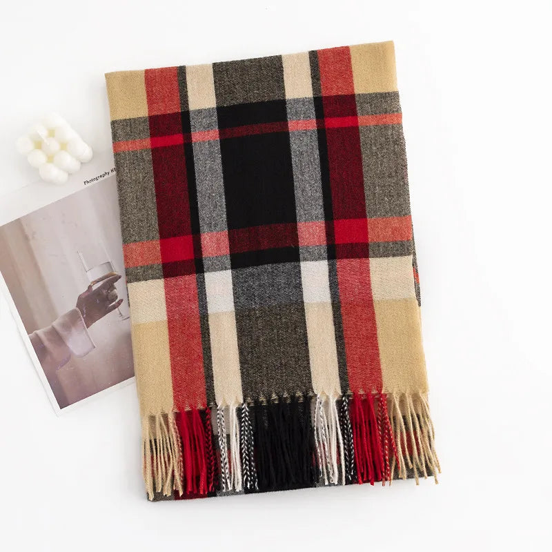 Women's Elegant Plaid Imitation cashmere Tassel Scarf