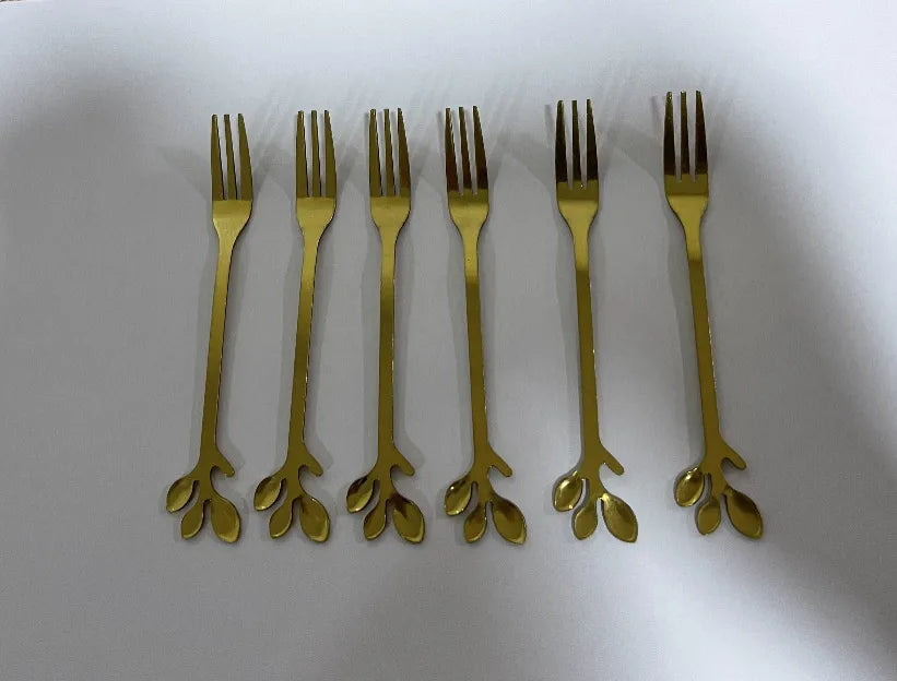 Stainless Steel Leaf Spoon Creative Golden Leaf Coffee Spoon Dessert Spoon Fruit Fork Cake Fork Wholesale Gift Spoon