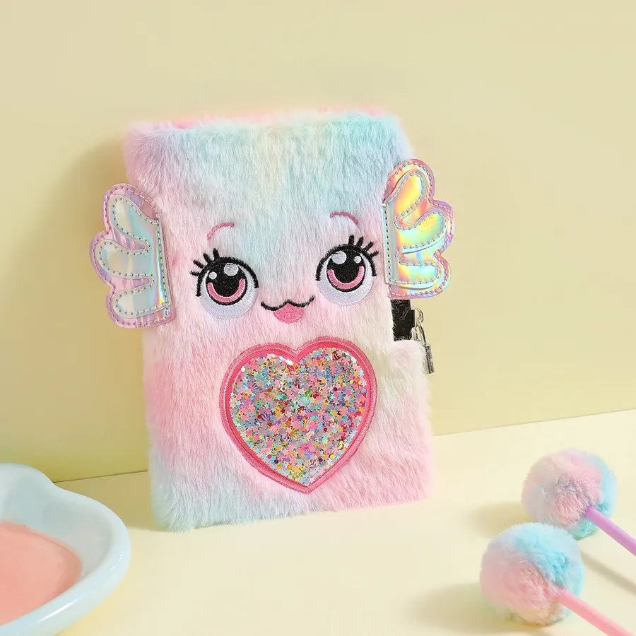 Cute Cartoon Plush Notebook With Lock For Students A5 Size Smiley Face Design Girls Big Eyes Holiday Gift Book