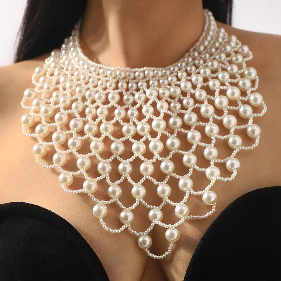1 Piece Elegant Modern Style Geometric Imitation Pearl Women's Beaded Chain Lobster Trigger Clasp Closure Layered Necklaces