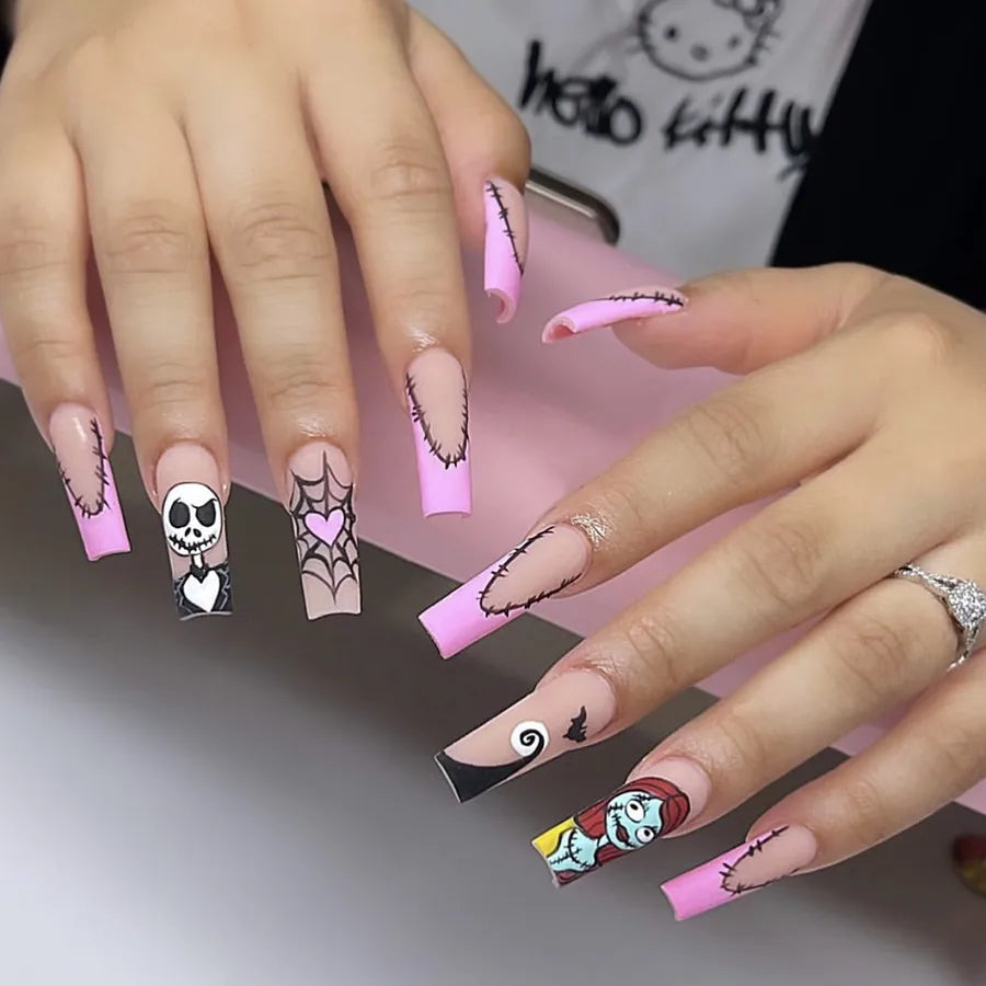halloween cute retro french style cartoon spider web abs nail patches 1 set