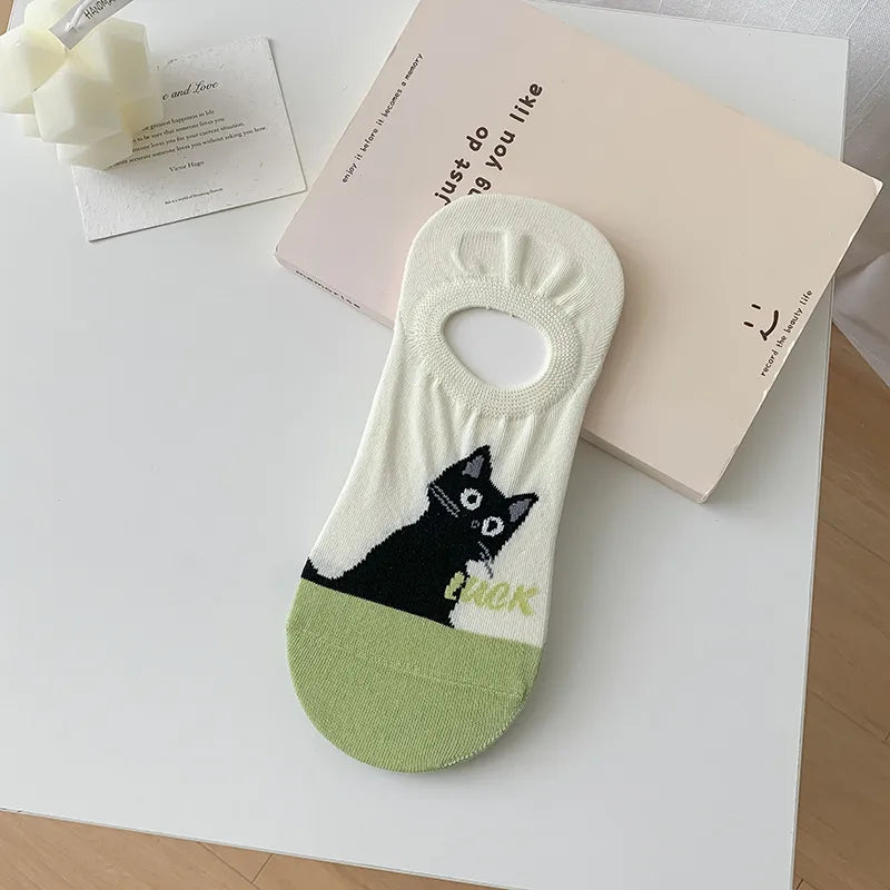 A Pair Cute Korean Style Women's Animal Cat Cotton Ankle Socks