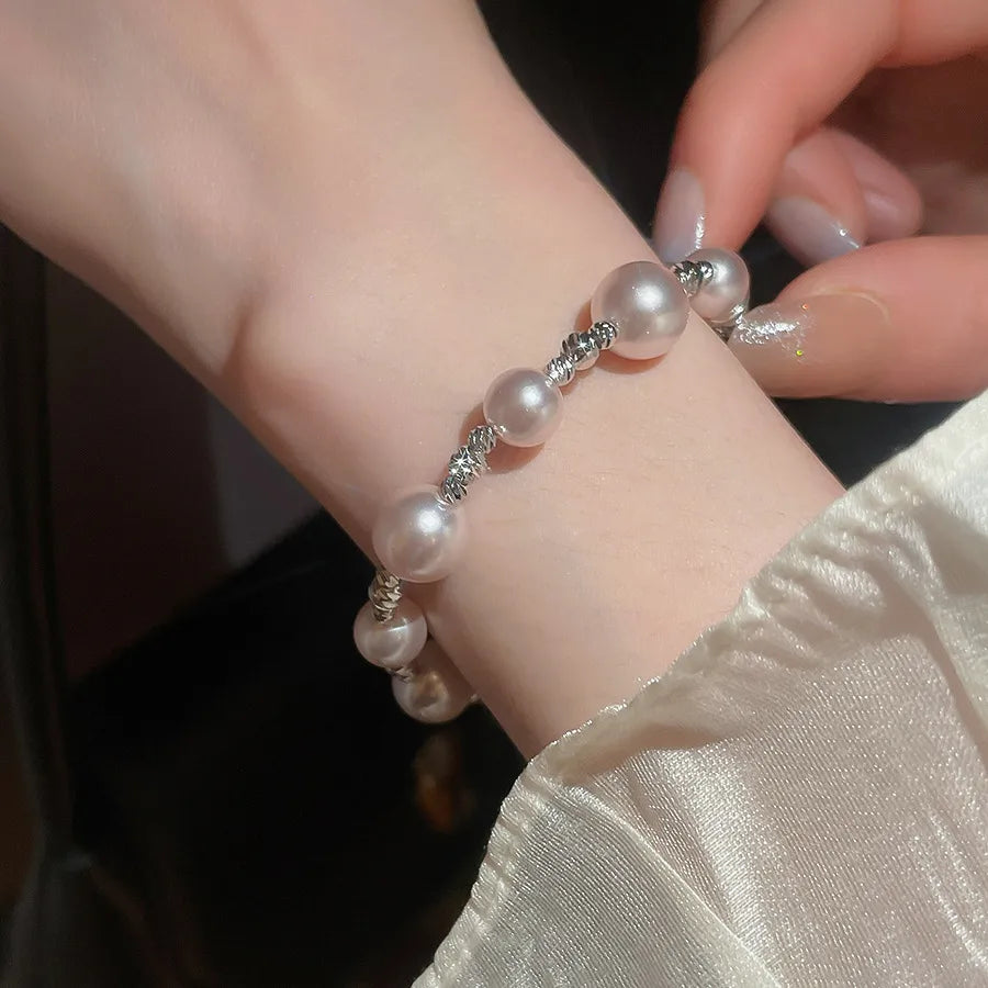 Elegant Lady Geometric Imitation Pearl Copper Safety Clasp Closure Beaded Bracelets Wholesale