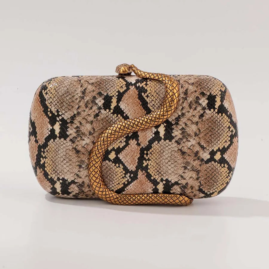 Summer Fashion Snake Skin PU Handbag Shoulder Crossbody Bag Evening Bag Oval Shape Chain Element Ladies Handbag