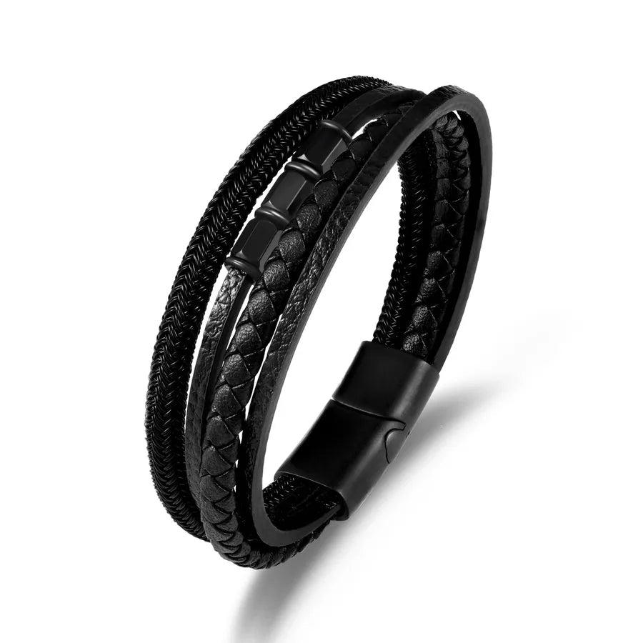 summer new  hand-woven leather bracelet  style stainless steel men's bracelet multi-layer in stock