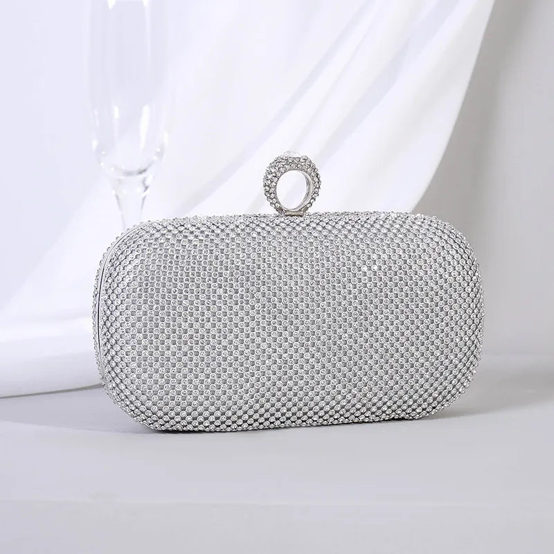 Fashion Solid Color Rhinestone Lock clasp Evening Bag