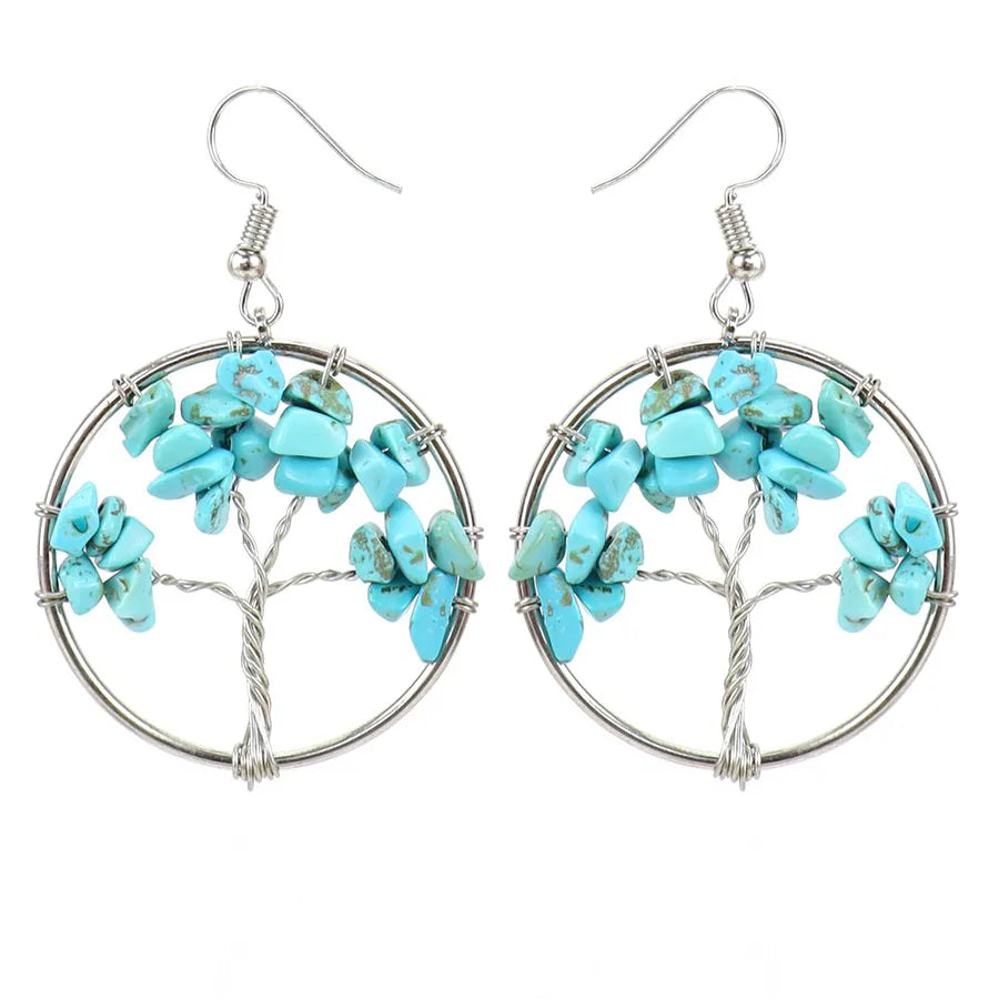 fashion tree natural stone copper beaded plating drop earrings 1 pair