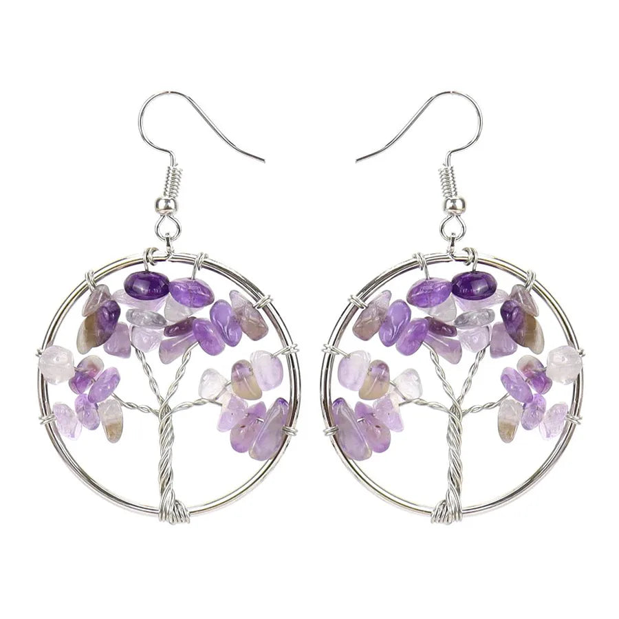 fashion tree natural stone copper beaded plating drop earrings 1 pair