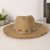 Women's Casual Vacation Beach Solid Color Beaded Big Eaves Straw Hat