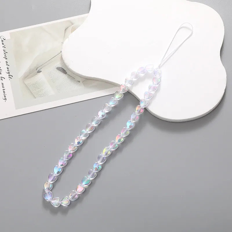 Sweet Heart Shape Arylic Beaded Mobile Phone Chain