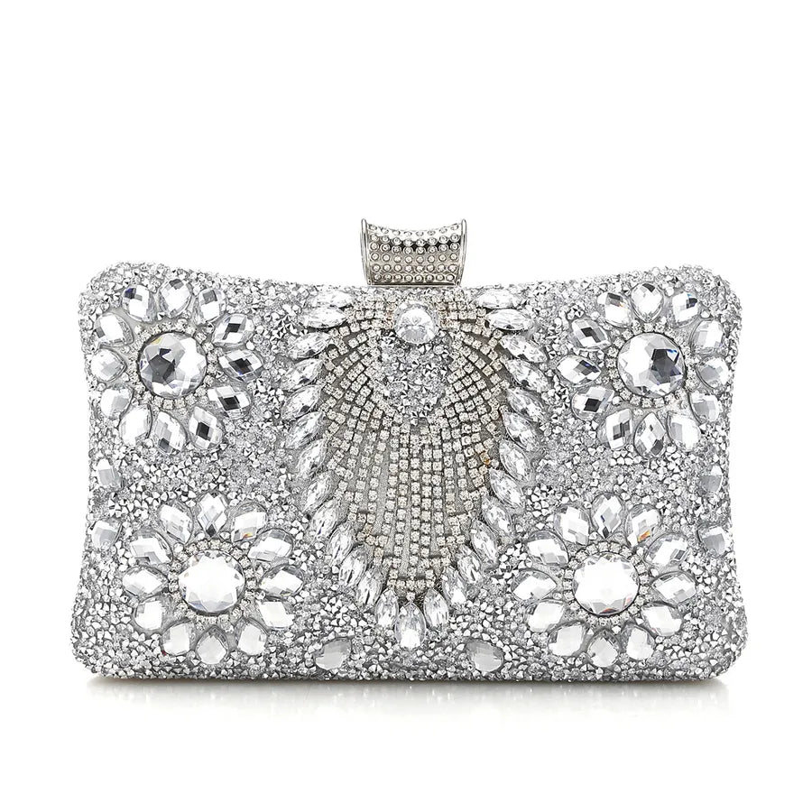 Black Gold Silver Rhinestone Color Block Square Evening Bags