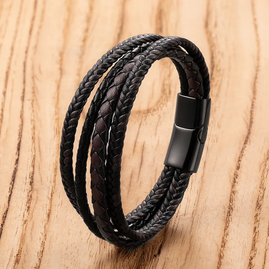New Stainless Steel Bracelet Vintage Weave Leather Rope Bracelet Personality Multilayer Jewelry Men and Women Fashion Metal Accessories