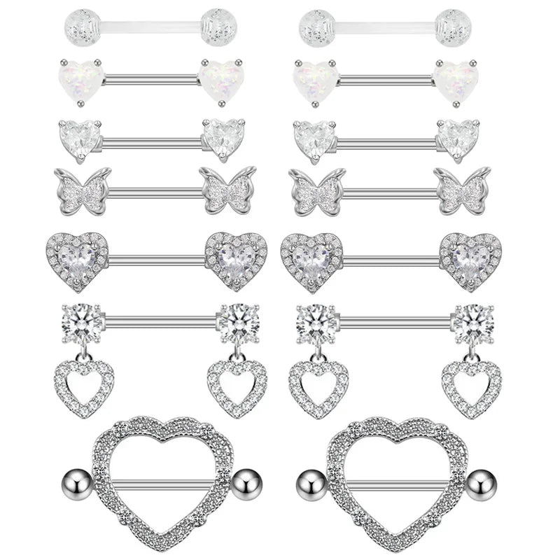 1 Piece Nipple Rings & Studs Solid Color Sports Commute Heart Shape Butterfly 316 Stainless Steel  Alloy Copper Plating Inlay Acrylic Rhinestones Zircon White Gold Plated Nipple Rings & Studs