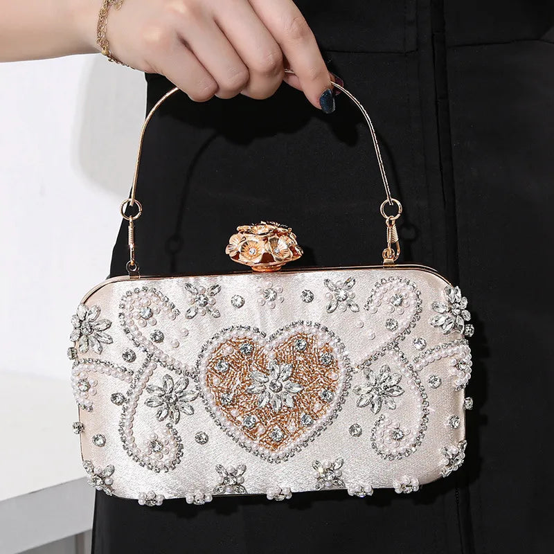 champagne polyester heart shape square evening bags