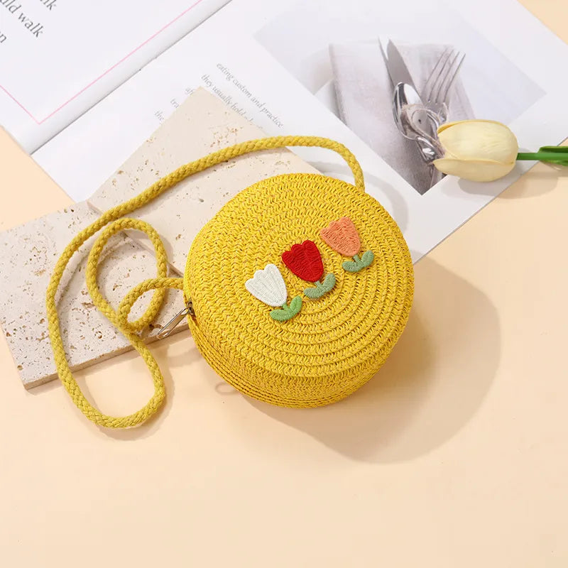 Summer Back Seaside Woven Children's Bag Female All-Match and Cute Little Girl Tulip Straw Bag Vacation Style