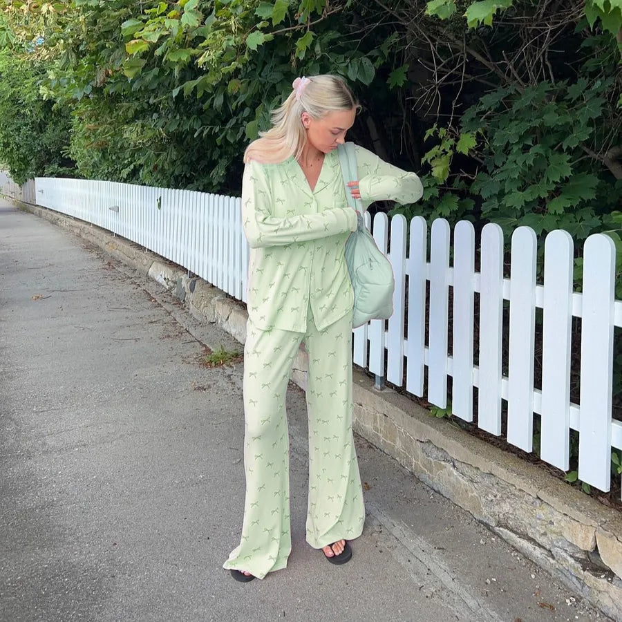 Holiday Women's Vacation Simple Style Bow Knot Polyester Milk Fiber Pants Sets Pajama Sets