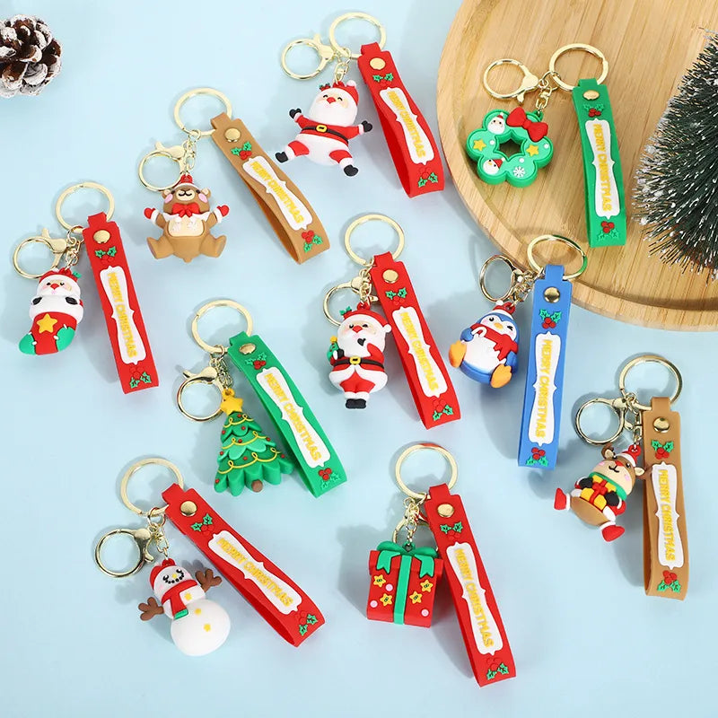 Cute Santa Claus PVC Flexible Glue Keychain Pendant Cartoon Snowman Toy Bag Bag Charm Holiday Small Gift