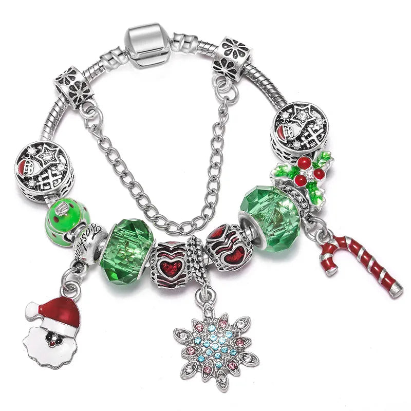 Christmas Style Snowflake Pendant Crystal Facet Bead Suitable For European Dangle Charm Bracelet Silver Color Women's Jewelry