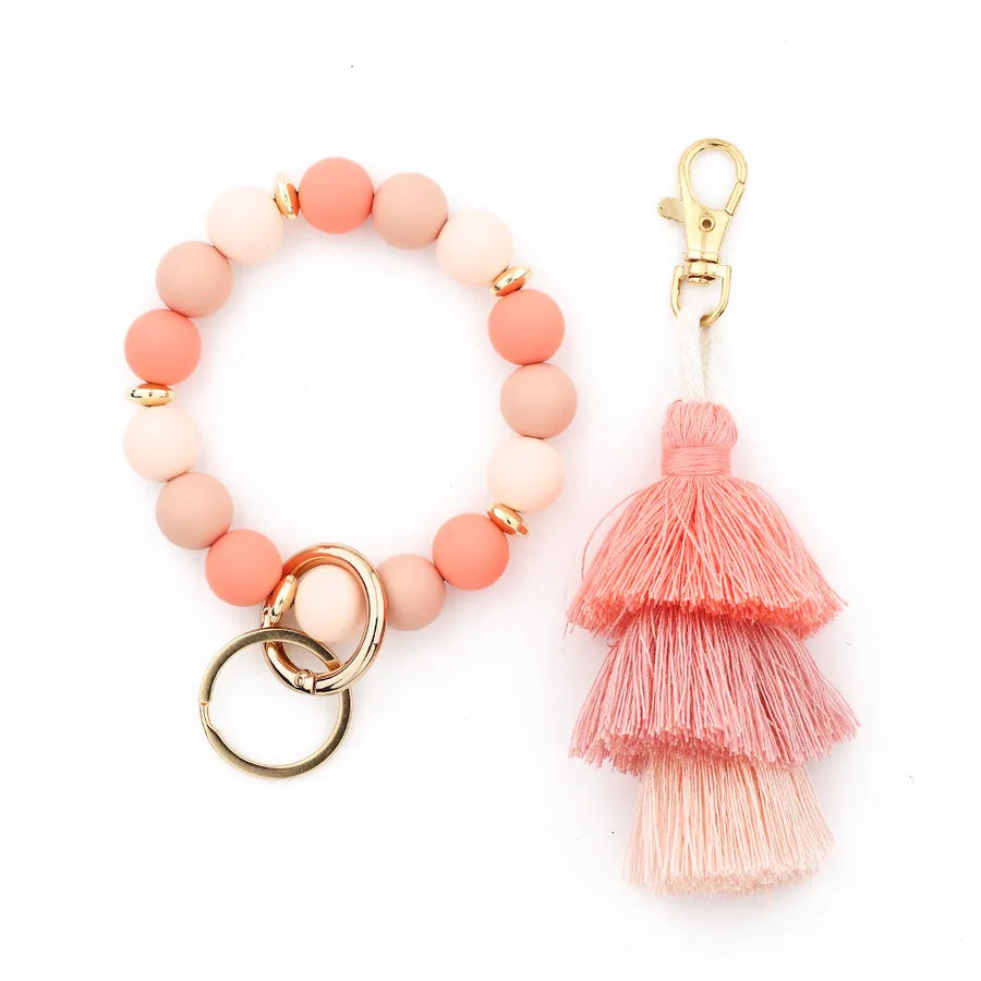 Sweet Geometric Alloy Wood Silica Gel Women's Bag Pendant Keychain