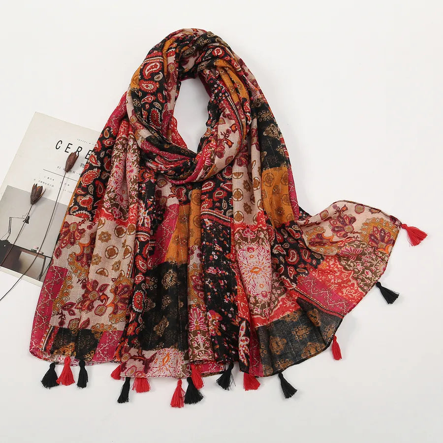 Women's Sweet Color Block Polyester Printing Scarf