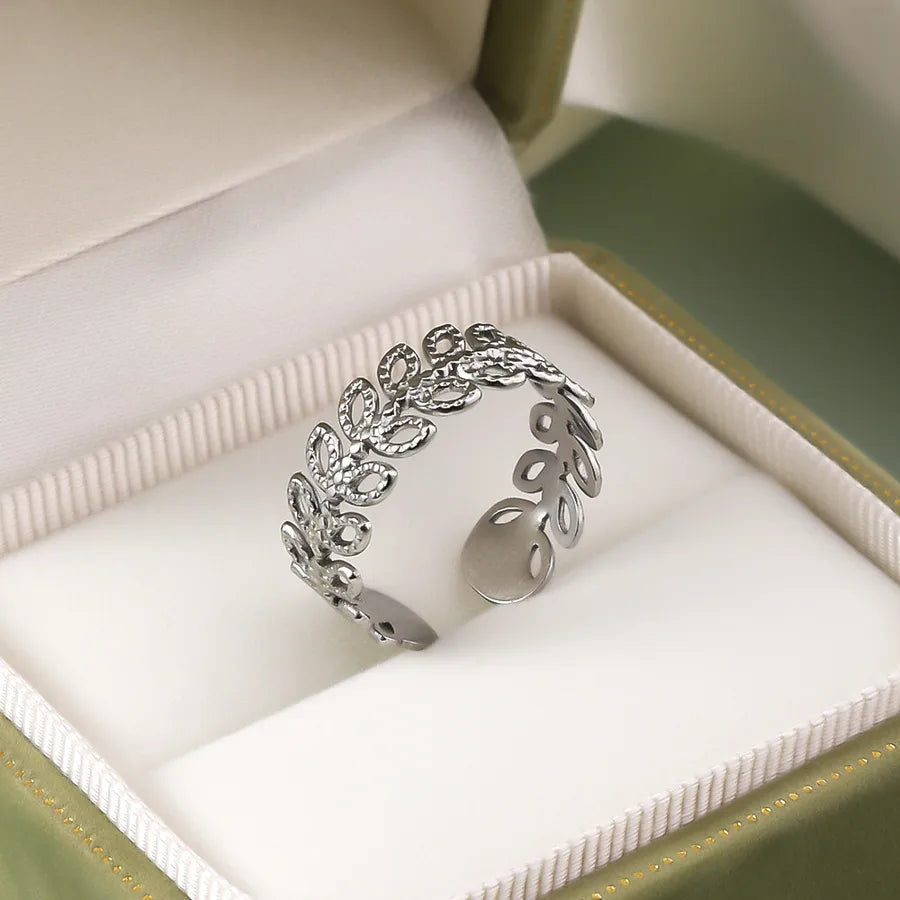 Wholesale Jewelry IG Style Elegant Retro Geometric Leaf Heart Shape 304 Stainless Steel Plating Open Rings