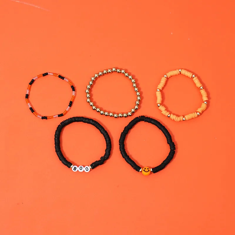 Handmade Bohemian Letter Ghost Halloween Bracelet Acrylic Pumpkin Skull Design Unisex Simple Style Bracelet