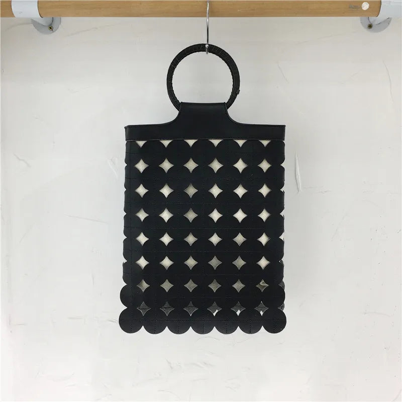 Women's Mini Pu Leather Solid Color Streetwear Hollow Square Magnetic Buckle Handbag