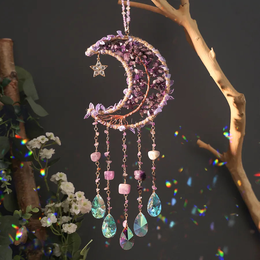Romantic Simple Style Star Moon Crystal gravel copper wire Dreamcatcher Wall Art