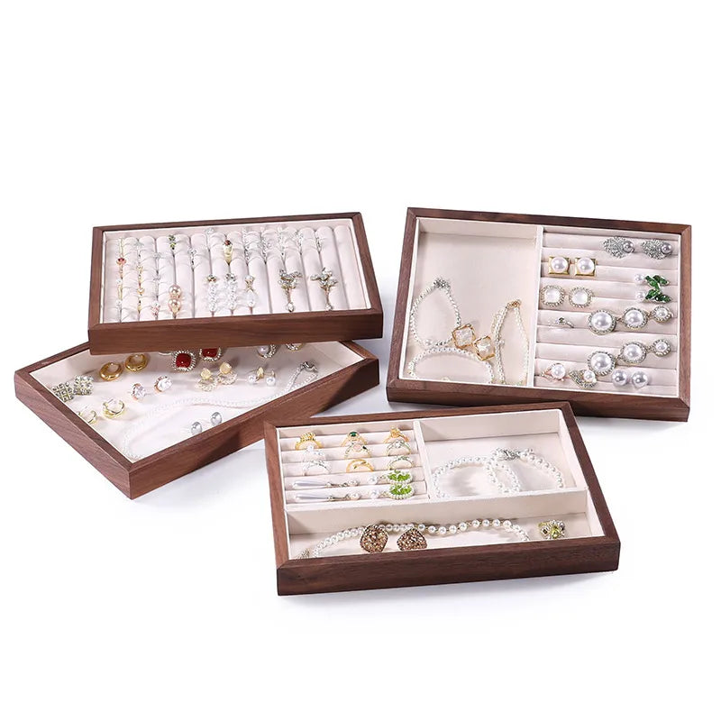 Walnut High-End Jewelry Display Tray Ring Showcase Jewelry Props Accessory Display Plate Luxury Sensation Wooden Tray