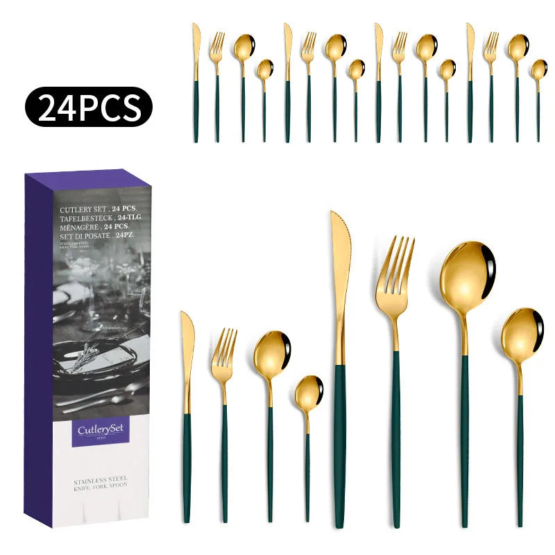 1010 stainless steel tableware 24-piece golden steak knife, fork and spoon gift box Western tableware suit