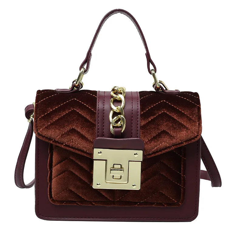 Women's Small velvet Solid Color Elegant Square Lock clasp Square Bag