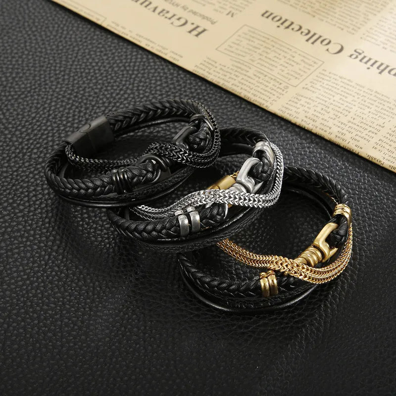 Punk Streetwear Geometric Titanium Steel 18K Gold Plated Men's Bangle