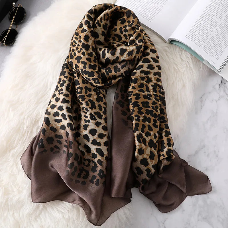 Women's Simple Style Streetwear Leopard Satin Printing and Dyeing Printing Scarf