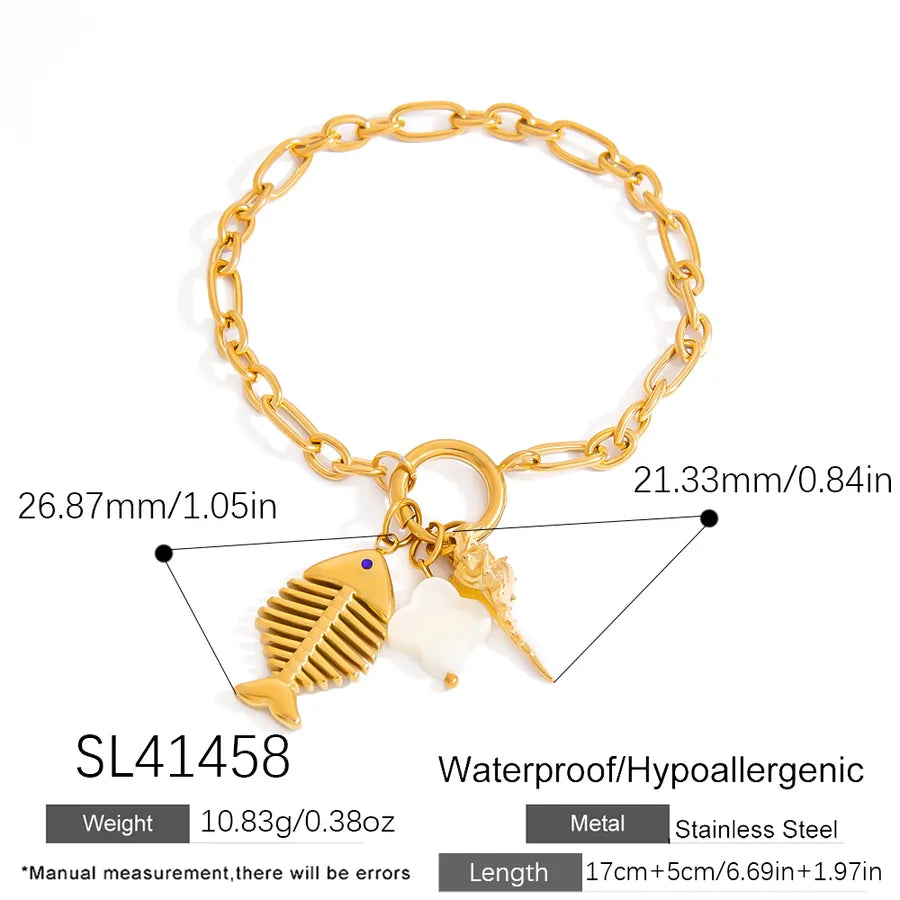 Casual Sweet Commute Fish 304 Stainless Steel 18K Gold Plated cable chain Bracelets In Bulk