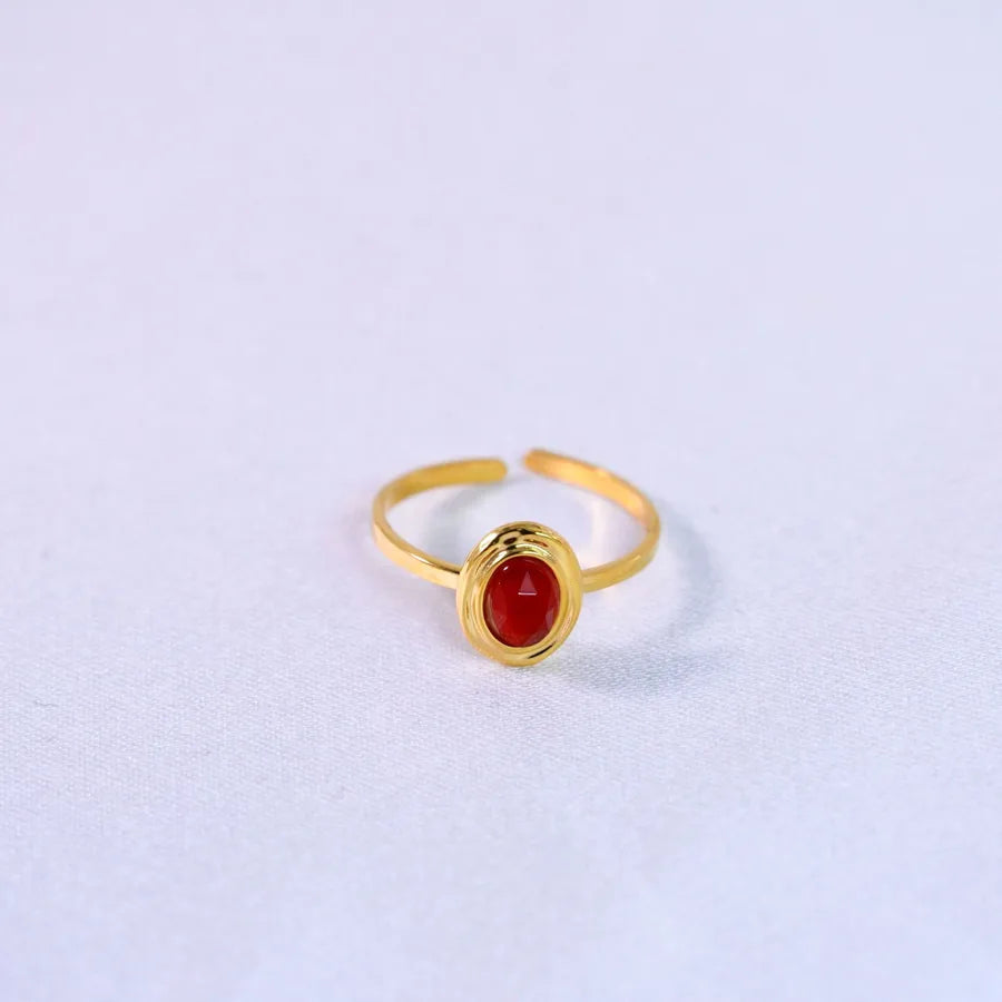 Retro French Style Geometric Titanium Steel Natural Stone Open Rings In Bulk